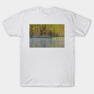 Forest reflecting to small lake at morning T-Shirt